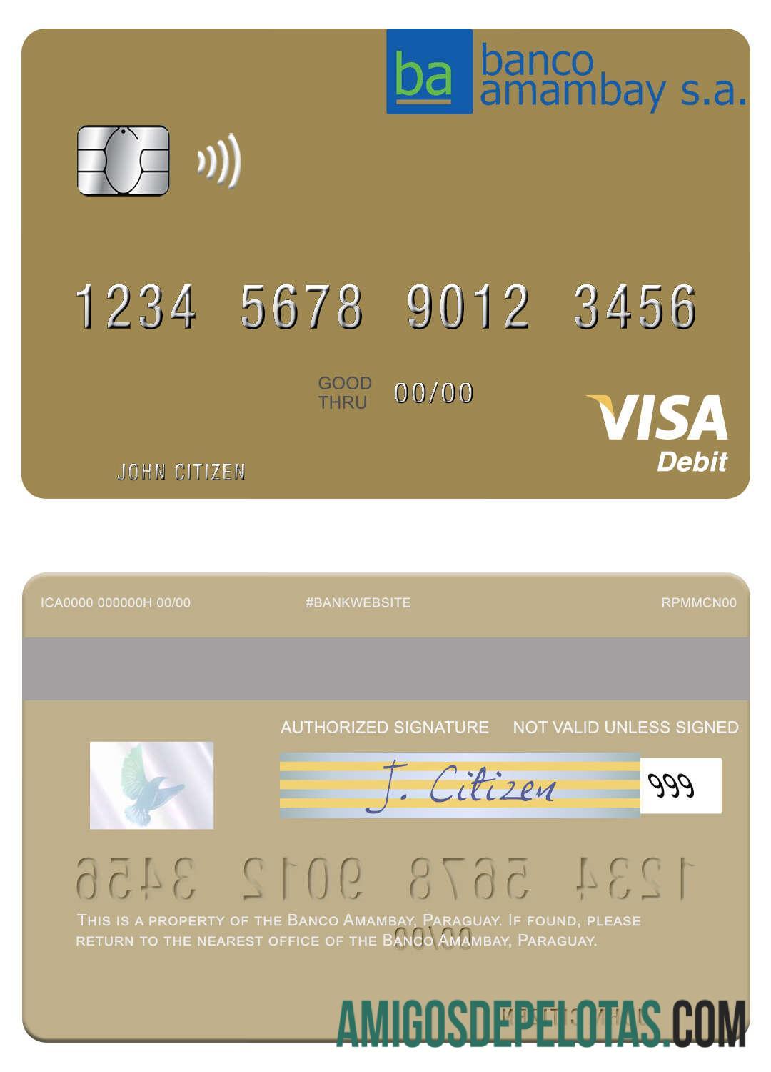 Paraguay Banco Amambay Visa Debit Card sample